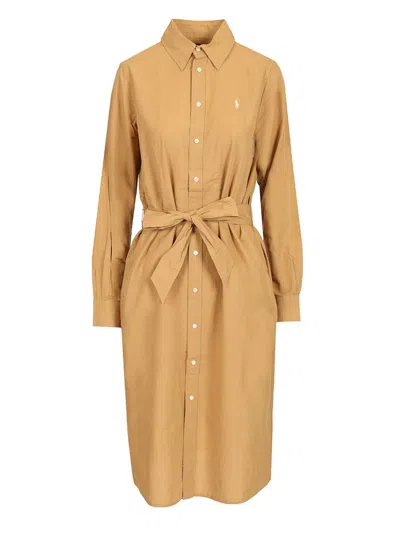 Polo Ralph Lauren Shirt Dress In Brown