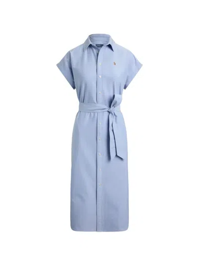 Polo Ralph Lauren Woven Short Sleeves Mini Shirt Dress In Blue