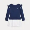 Polo Ralph Lauren Woven-skirt Terry Dress In Newport Navy/white