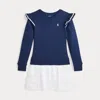 Polo Ralph Lauren Woven-skirt Terry Dress In Newport Navy/white