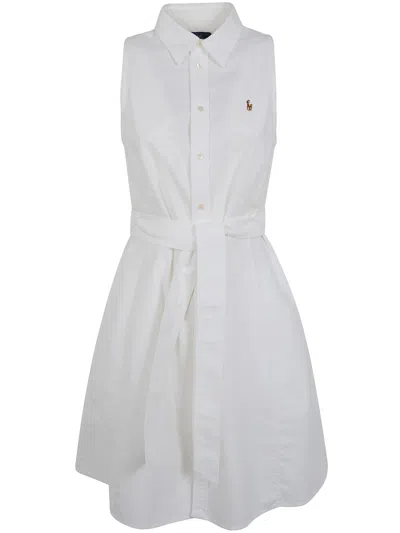 Polo Ralph Lauren Sleeveless Belted Shirt Mini Dress In White