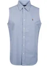 Polo Ralph Lauren Oxford Sleeveless Shirt Curved Hemline In Blue