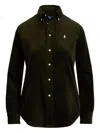 Polo Ralph Lauren Womens Dark Beech Polo-pony Embroidered Cotton-corduroy Shirt In Green