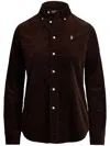 Polo Ralph Lauren Brown Shirt With Classic Collar And Pony Embroidery On The Front In Corduroy Woman In Brown