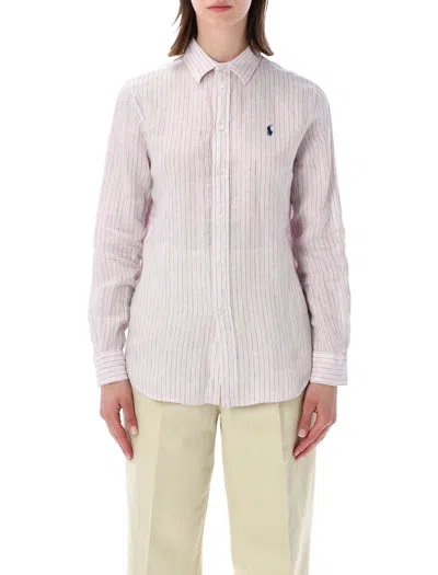 Polo Ralph Lauren Classic Fit Linen Stripes Shirt In Metallic