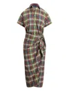 Polo Ralph Lauren Wrap-around Plaid Midi Shirt Dress In Animal Print