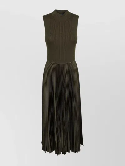 Polo Ralph Lauren Wynna High Neck Midi Pleated Dress In Dark Brown