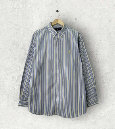 Pre-owned Polo Ralph Lauren X Ralph Lauren 90's Vintage Ralph Laurent Striped Shirt Button Up In Blue/yellow