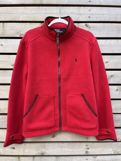 Pre-owned Polo Ralph Lauren X Ralph Lauren Polo Ralph Laurent Fleece Jacket Full Zip Leather Trim In Red