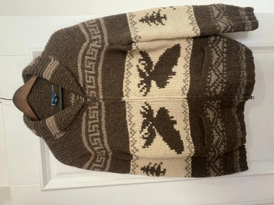 Pre-owned Polo Ralph Lauren X Ralph Lauren Polo Ralph Laurent Hand Knit Full Zip Sweater Size M In Brown