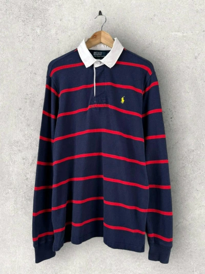 Pre-owned Polo Ralph Lauren X Ralph Lauren Rugby Vintage 90's Polo Ralph Laurent Rugby Polo Shirt Streetwear In Navy/red
