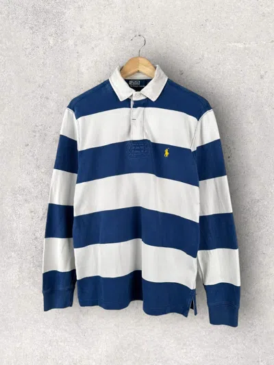Pre-owned Polo Ralph Lauren X Ralph Lauren Rugby Vintage 90's Polo Ralph Laurent Rugby Shirt Long Sleeve In Blue/white