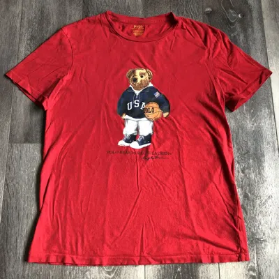 Pre-owned Polo Ralph Lauren X Ralph Lauren Vintage Polo Ralph Laurent Bear Basketball Graphic Logo Tee In Red