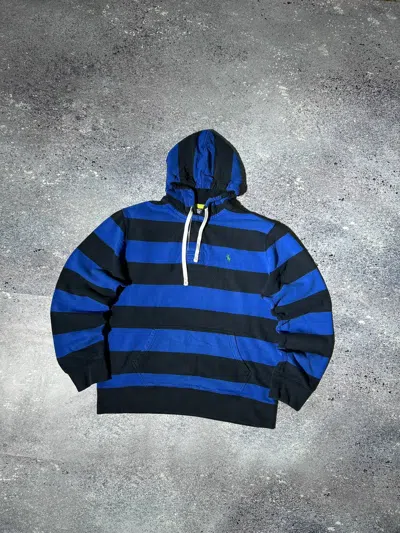 Pre-owned Polo Ralph Lauren X Ralph Lauren Vintage Polo Ralph Laurent Hoodie Striped Rugby Style Hype In Blue