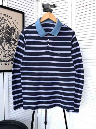 Pre-owned Polo Ralph Lauren X Ralph Lauren Vintage Polo Ralph Laurent Rugby Striped Long Sleeve Polos In Blue