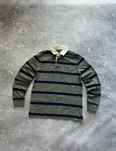 Pre-owned Polo Ralph Lauren X Ralph Lauren Vintage Polo Ralph Laurent Rugby Striped Pony White Neck Hype In Grey