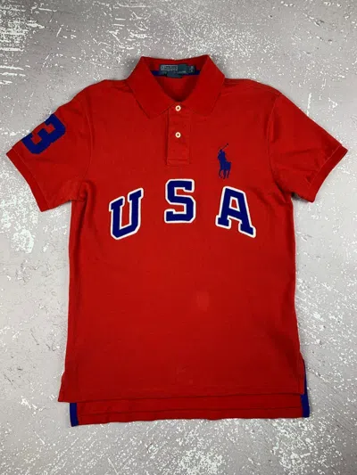 Pre-owned Polo Ralph Lauren X Ralph Lauren Vintage Ralph Laurent Spell Out Usa Logo Polo Shirt Big Pony In Red