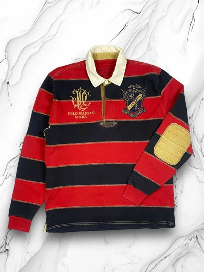 Pre-owned Polo Ralph Lauren X Rrl Ralph Lauren Vintage Polo Ralph Laurent Striped Rugby Polo Size M