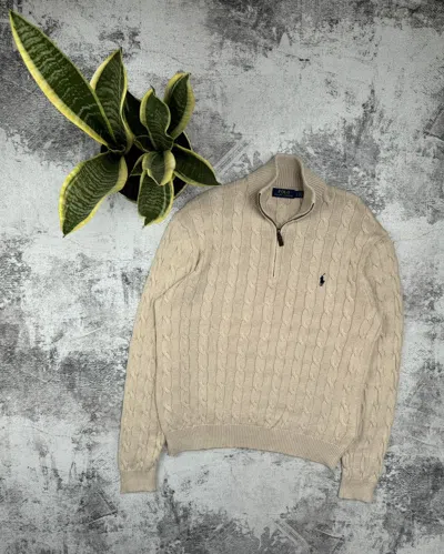 Pre-owned Polo Ralph Lauren X Vintage 90's 1/3 Polo Ralph Laurent Prl Zip Knited Sweater In Beige