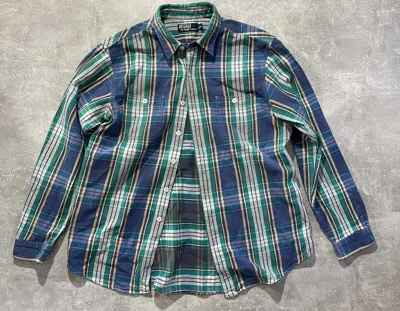 Pre-owned Polo Ralph Lauren X Vintage 90's Polo Ralph Laurent Plated Check Flannel Shirt In Blue/green/white