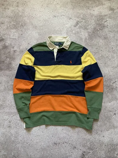 Pre-owned Polo Ralph Lauren X Vintage 90's Polo Ralph Laurent Rugby Stripped Long Sleeve Shirt In Multicolor