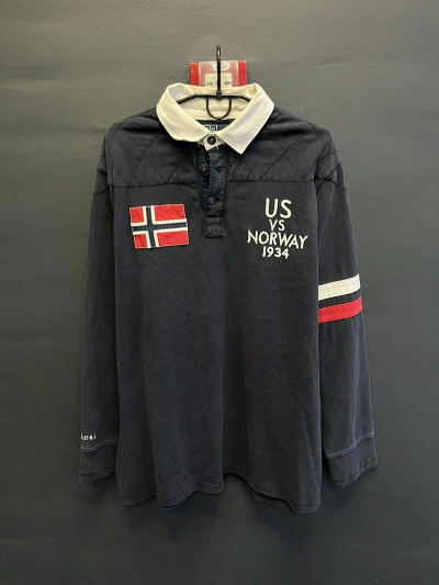 Pre-owned Polo Ralph Lauren X Vintage 90's Polo Ralph Laurent Us Vs Norway 1934 Rugby Jersey In Blue