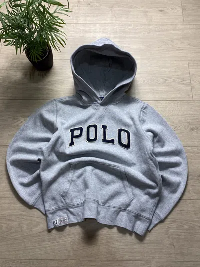Pre-owned Polo Ralph Lauren X Vintage Hoodie Polo Ralph Laurent Big Center Logo Usa 90 In Grey