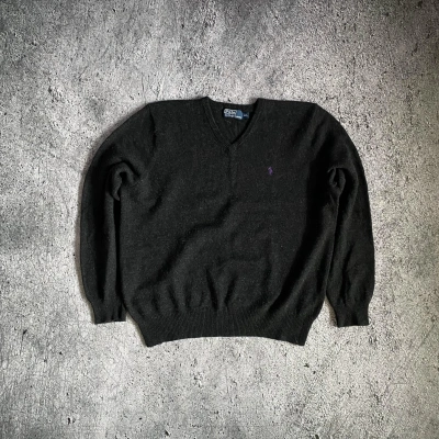 Pre-owned Polo Ralph Lauren X Vintage Mens Wool Jumper V Neck Polo Ralph Laurent Vintage Size 2xl In Grey