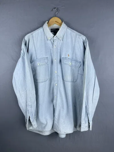 Pre-owned Polo Ralph Lauren X Vintage Polo By Polo Ground Double Pocket Button Ups Shirt In Light Blue Wash