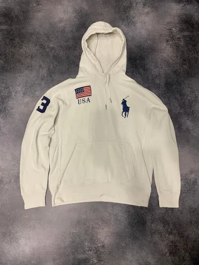 Pre-owned Polo Ralph Lauren X Vintage Polo By Ralph Laurent Hoodie Pullover Big Logo Usa Flag In White
