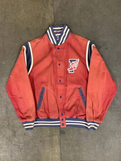 Pre-owned Polo Ralph Lauren X Vintage Polo Ralph 1990s Laurent Pwing Varsity Jacket In Red