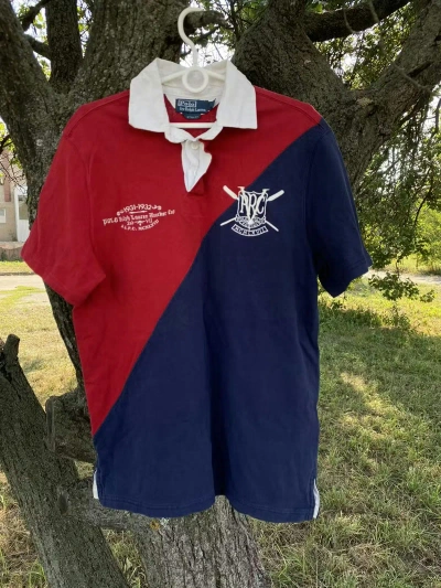 Pre-owned Polo Ralph Lauren X Vintage Polo Ralph Laurent 12 Rugby Jersey Polo T-shirt Japan In Blue Red