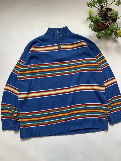 Pre-owned Polo Ralph Lauren X Vintage Polo Ralph Laurent 1/4 Zip Sweater Striped Blue