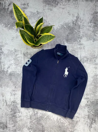 Pre-owned Polo Ralph Lauren X Vintage Polo Ralph Laurent 3 Big Logo Faded Zip Hoodie In Blue Fade