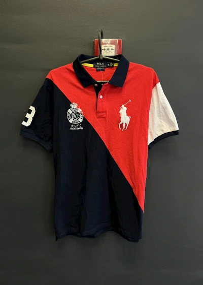 Pre-owned Polo Ralph Lauren X Vintage Polo Ralph Laurent 4 Big Logo Rugby Jersey Polo Tee Japan In Navy Blue Red