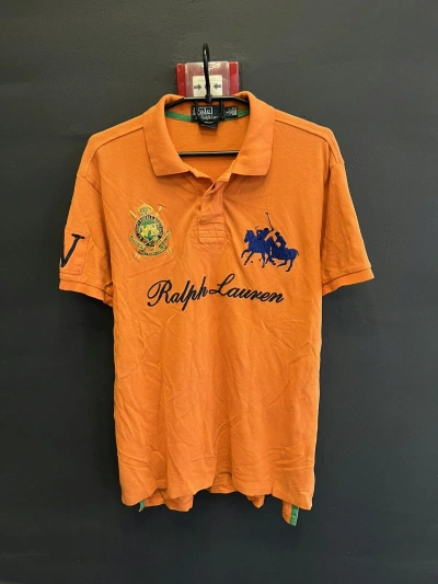 Pre-owned Polo Ralph Lauren X Vintage Polo Ralph Laurent 4 Big Logo Rugby Jersey Polo Tee Japan In Orange