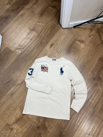 Pre-owned Polo Ralph Lauren X Vintage Polo Ralph Laurent Big 3 Usa Flag Tee Polo Longsleeve In Beige