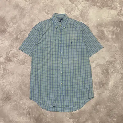 Pre-owned Polo Ralph Lauren X Vintage Polo Ralph Laurent Checkered Shirt Short Sleeve In Blue