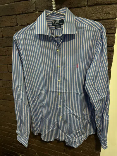 Pre-owned Polo Ralph Lauren X Vintage Polo Ralph Laurent Dress Shirt Y2k Custom Fit Striped In Blue