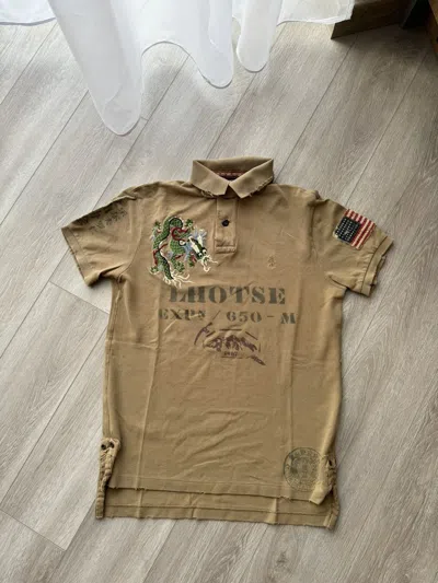 Pre-owned Polo Ralph Lauren X Vintage Polo Ralph Laurent Embroided Dragon Polo Shirt In Light Brown