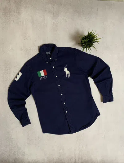 Pre-owned Polo Ralph Lauren X Vintage Polo Ralph Laurent Italy Shirt Button Up Rugby Baggy In Blue