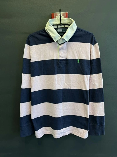 Pre-owned Polo Ralph Lauren X Vintage Polo Ralph Laurent Rugby Jersey Striped Embroidered In Blue/pink