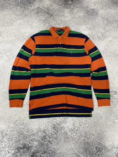 Pre-owned Polo Ralph Lauren X Vintage Polo Ralph Laurent Rugby Long Sleeve Striped In Orange