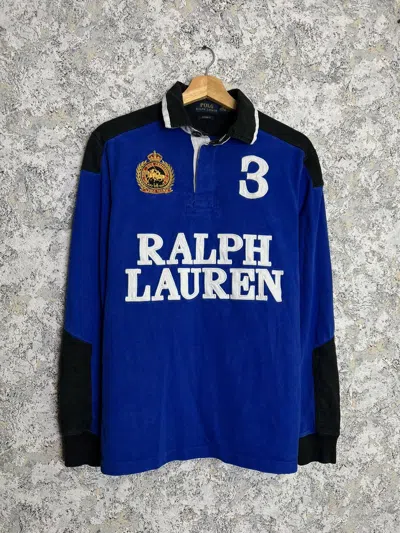 Pre-owned Polo Ralph Lauren X Vintage Polo Ralph Laurent Rugby Polo Longsleeve Big Spellout Y2k In Blue