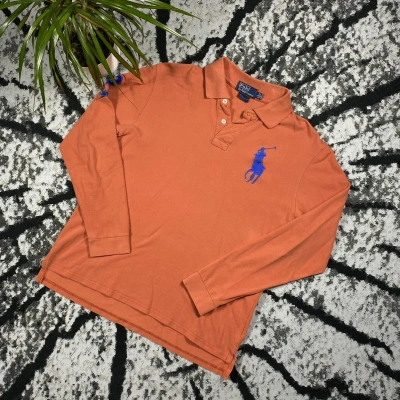 Pre-owned Polo Ralph Lauren X Vintage Polo Ralph Laurent Rugby Shirt Big Logo Longsleeve In Orange Blue