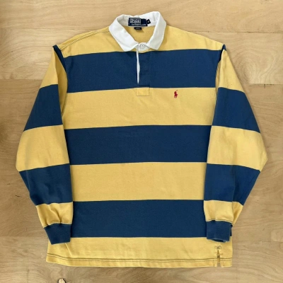 Pre-owned Polo Ralph Lauren X Vintage Polo Ralph Laurent Rugby Shirt M Yellow 90's New York