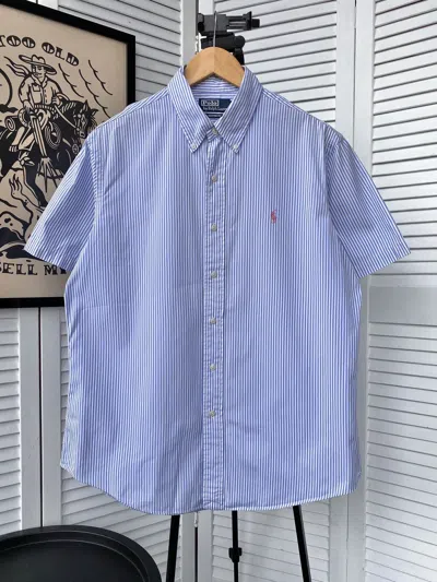 Pre-owned Polo Ralph Lauren X Vintage Polo Ralph Laurent Striped Button Up Shirt Workwear In Blue