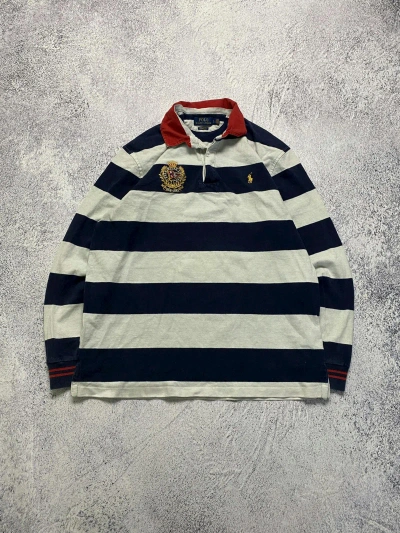 Pre-owned Polo Ralph Lauren X Vintage Polo Ralph Laurent Striped Rugby Shirt New York Y2k In White/navy