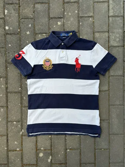 Pre-owned Polo Ralph Lauren X Vintage Polo Ralph Laurent Striped Rugby T Shirt Big Logo In Navy/white