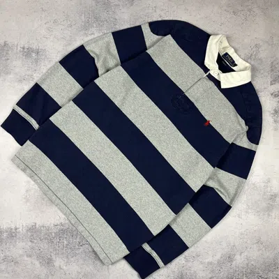 Pre-owned Polo Ralph Lauren X Vintage Polo Ralph Laurent Stripped Rugby Shirt 90's In Gray/blue